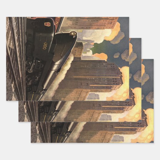 ヴィンテージシティ、T1デュプレックストレインが鉄道線路上を走行 ラッピングペーパーシート (セット)