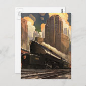 ヴィンテージシティ、T1複式列車、線路上 ポストカード (正面/裏面)