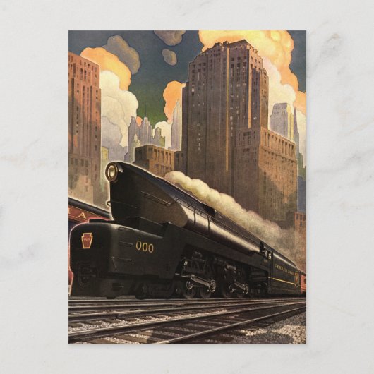 ヴィンテージシティ、T1複式列車、線路上 ポストカード (正面)