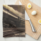 ヴィンテージシティT1 Duplex Train on Railroad キッチンタオル (四つ折り)