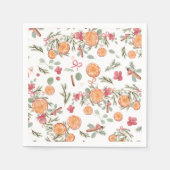 ヴィンテージシトラス植物性クリスマスオレンジパターン スタンダードカクテルナプキン (正面)