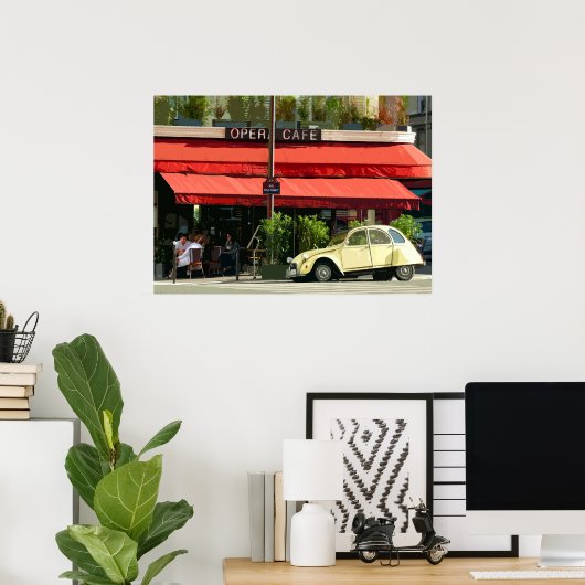 ヴィンテージシトロエンカーアウトサイドアパリカフェ ポスター (ホームオフィス)