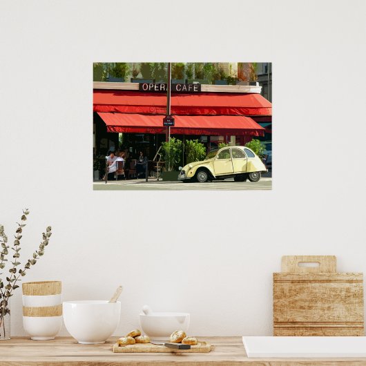 ヴィンテージシトロエンカーアウトサイドアパリカフェ ポスター (キッチン)
