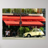 ヴィンテージシトロエンカーアウトサイドアパリカフェ ポスター (正面)
