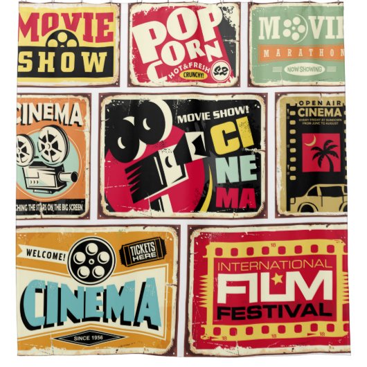 ヴィンテージシネマtinシンボルや象徴コレクション映画業界 シャワーカーテン (正面)