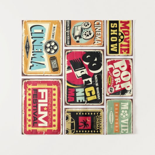 ヴィンテージシネマtinシンボルや象徴コレクション映画業界 タペストリー (正面(横))