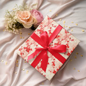 ヴィンテージシノワセリーアジアフローラ赤ピンク ラッピングペーパー