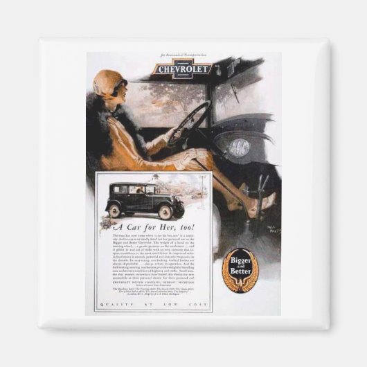 ヴィンテージシボレーと女性 マグネット (正面)