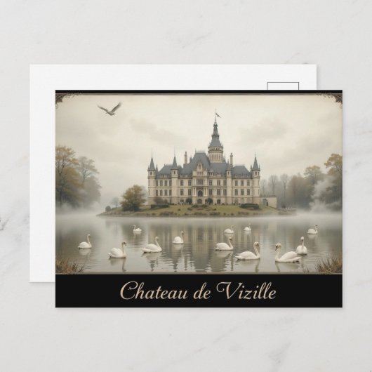 ヴィンテージシャトードヴィジルフランスランドスケープアート ポストカード (正面/裏面)