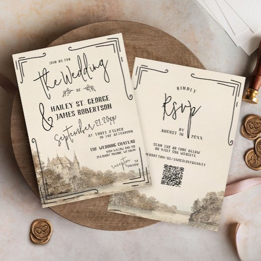 ヴィンテージシャトーハンドドロー結婚式招待状 招待状