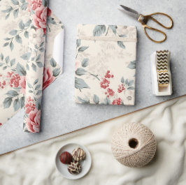 ヴィンテージシャビーかわいらしシックなクリスマスフローラ紙 ラッピングペーパー