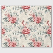 ヴィンテージシャビーかわいらしシックなクリスマスフローラ紙 ラッピングペーパー (フラット)