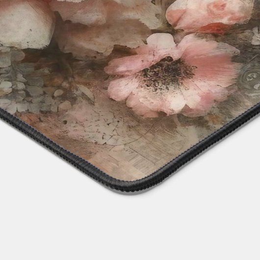 ヴィンテージシャビーかわいらしシックなパステルピンクローズ デスクマット (コーナー)