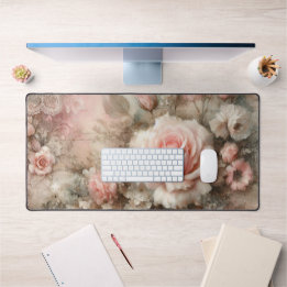 ヴィンテージシャビーかわいらしシックなパステルピンクローズ デスクマット