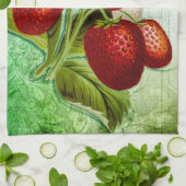 ヴィンテージシャビーイチゴパッチつる植物 キッチンタオル (折り畳み)