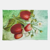ヴィンテージシャビーイチゴパッチつる植物 キッチンタオル (横)