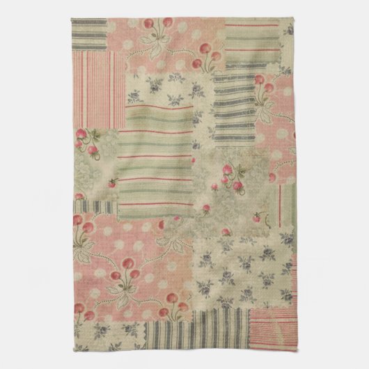 ヴィンテージシャビーシックさくらんぼフローラデクページ キッチンタオル (縦)