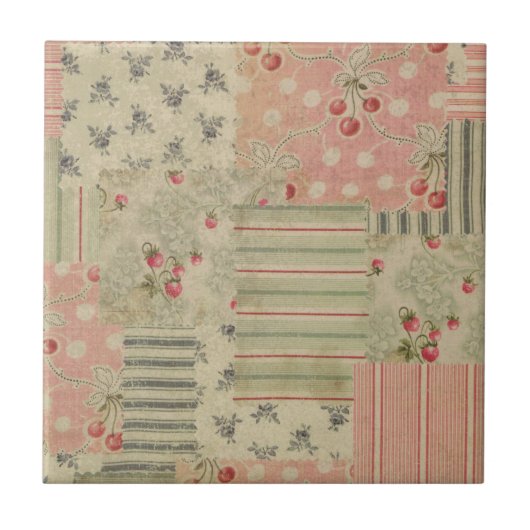 ヴィンテージシャビーシックさくらんぼフローラデクページ タイル (正面)