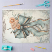 ヴィンテージシャビーシックなパステルグリーン桃の赤面ボウ 薄葉紙 (クラフト)