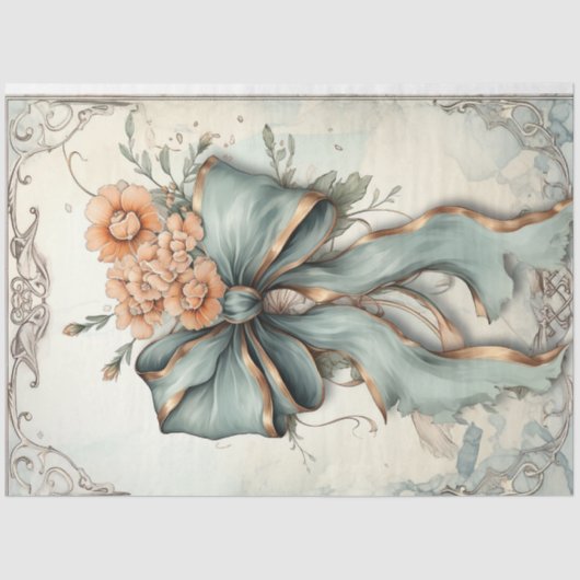 ヴィンテージシャビーシックなパステルグリーン桃の赤面ボウ 薄葉紙 (正面)