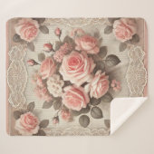 ヴィンテージシャビーシックなピンクのローズフローラ シェルパブランケット (正面(横))