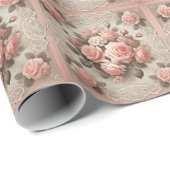 ヴィンテージシャビーシックなピンクのローズフローラ ラッピングペーパー (ロールコーナー)