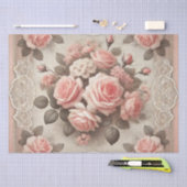 ヴィンテージシャビーシックなピンクのローズフローラ 薄葉紙 (クラフト)