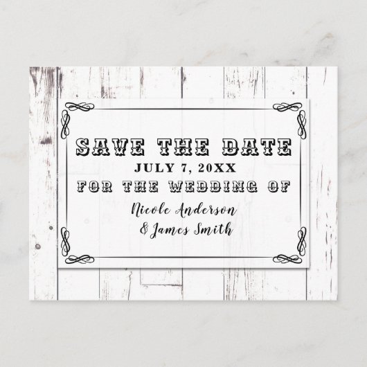 ヴィンテージシャビーシックなホワイトウッドバーンドザデイト 案内ポストカード (正面)