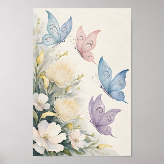 ヴィンテージシャビーシックな蝶ウォールアート ポスター (正面)