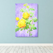 ヴィンテージシャビーシックな黄色のバラの薄紫背景 キャンバスプリント (インサイチュ (ウッドフロア))