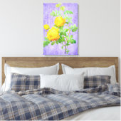 ヴィンテージシャビーシックな黄色のバラの薄紫背景 キャンバスプリント (インサイチュ (寝室))