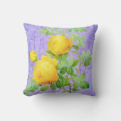 ヴィンテージシャビーシックイエローローズオン薄紫 クッション (正面)