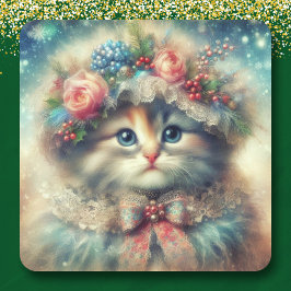 ヴィンテージシャビーシッククリスマス猫 スクエアシール
