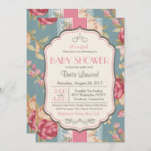 ヴィンテージシャビーシックシャワー招待状、ベビーブライダル 招待状 (正面/裏面)