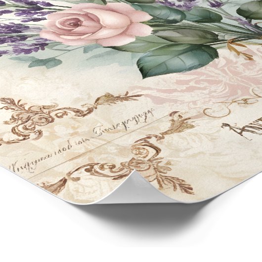 ヴィンテージシャビーシックデコペフランスのバラアート ポスター (角)