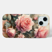 ヴィンテージシャビーシックパステルピンクローズ名前をカスタムする Case-Mate iPhoneケース (裏面 (横))