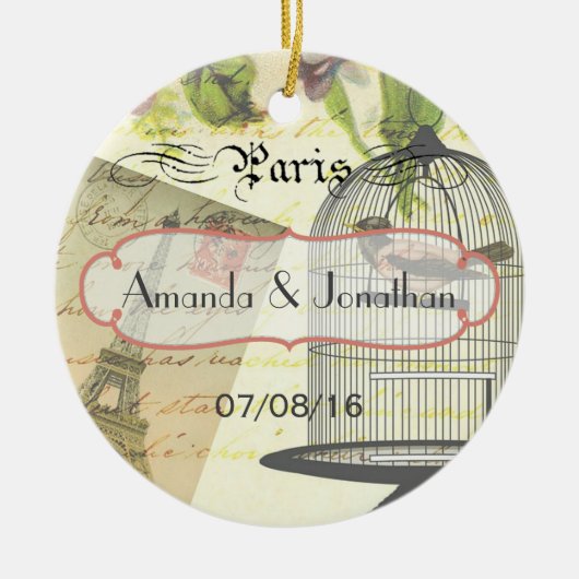 ヴィンテージシャビーシックパリテーマ結婚ズカスタム セラミックオーナメント (正面)
