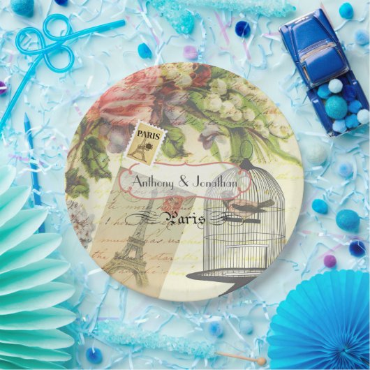 ヴィンテージシャビーシックパリテーマ結婚ズカスタム ペーパープレート (パーティー)