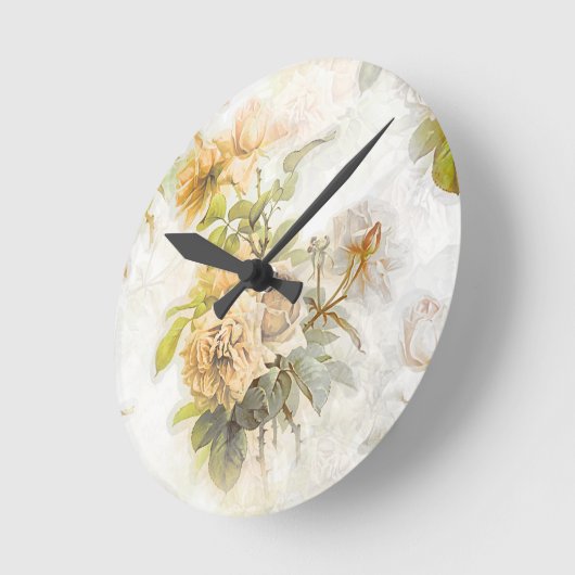 ヴィンテージシャビーシックピーチフローライラストレーション ラウンド壁時計 (傾斜)