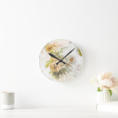 ヴィンテージシャビーシックピーチフローライラストレーション ラウンド壁時計 (ホーム)