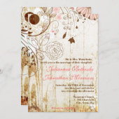 ヴィンテージシャビーシックフローラウッド結婚式招待状 招待状 (正面/裏面)