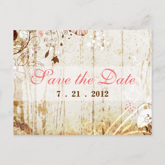 ヴィンテージシャビーシックフローラ日付はがきを保存 案内ポストカード (正面)