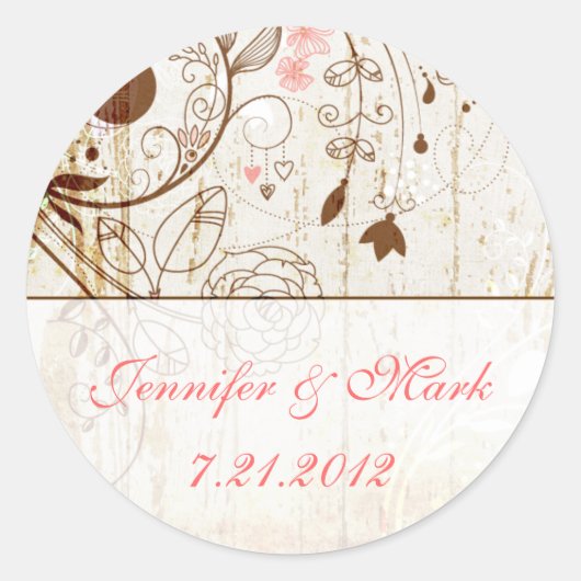 ヴィンテージシャビーシックフローラ結婚のステッカー ラウンドシール (正面)