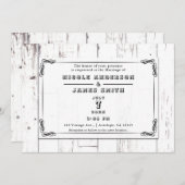 ヴィンテージシャビーシックホワイトウッドバ結婚ンズ 招待状 (正面/裏面)