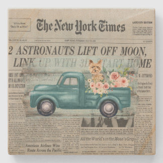 ヴィンテージシャビーシックヨークシャーテリアアンドトラックエフェメラ ストーンコースター