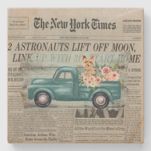 ヴィンテージシャビーシックヨークシャーテリアアンドトラックエフェメラ ストーンコースター (正面)