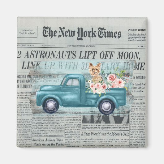 ヴィンテージシャビーシックヨークシャーテリアアンドトラックエフェメラ マグネット (正面)