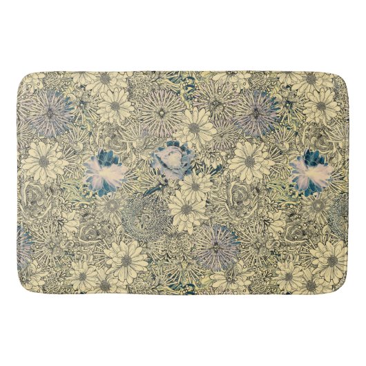 ヴィンテージシャビーシック抽象芸術フローライラストレーション バスマット (正面)
