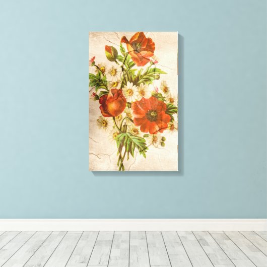 ヴィンテージシャビーシック素朴ポピーのブーケ キャンバスプリント (インサイチュ (ウッドフロア))