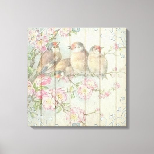 ヴィンテージシャビーシック色あせたフローラバーズアートデザイン キャンバスプリント (正面)